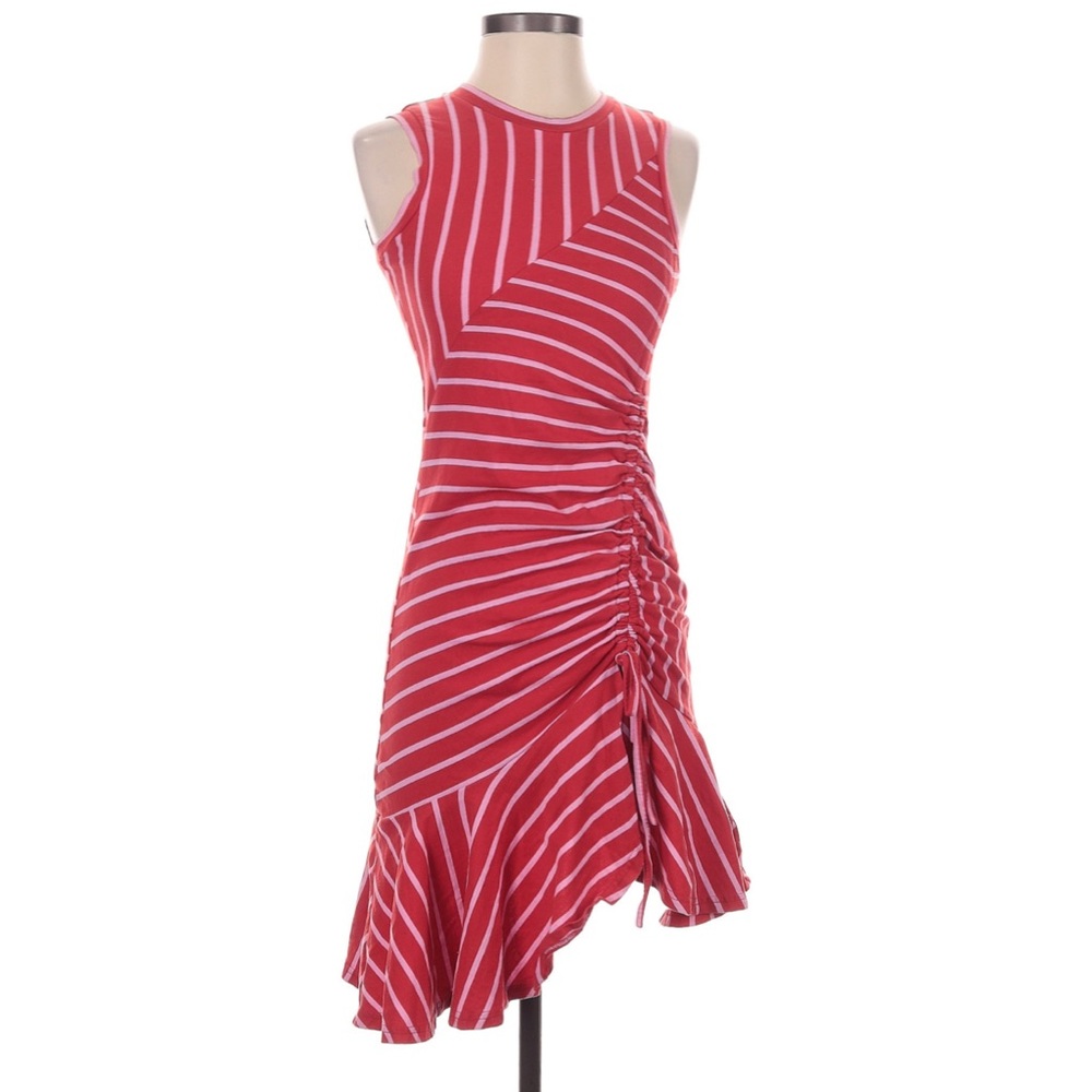 Parker Midi Dress Pink Red Striped Ruched Side